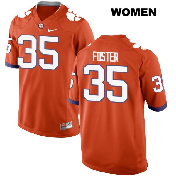 Women's Clemson Tigers #35 Justin Foster Stitched Orange Authentic Nike NCAA College Football Jersey SGL5146OA